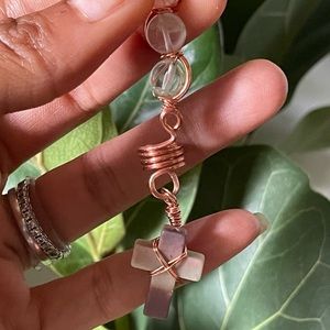 Loc/hair jewelry adorned w/natural agate crystal cross